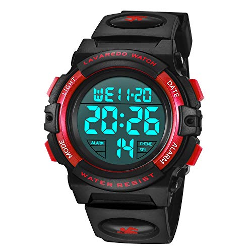 Reloj Niño,Reloj Digital para Niños, Deportivos LED 5ATM Impermeable Alarma Calendario Multifunción Cronógrafo Reloj De Pulsera para Niños Rojo Negro