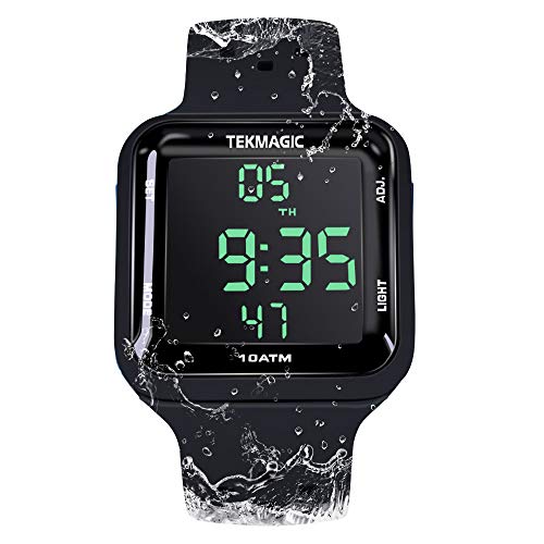 Reloj Resistente al Agua 10 ATM 100m Luminoso Reloj de Buceo con Funciones de Despertador, Cronómetro, Zona Horaria Dual, Calendario, Formato de 12/24 Horas Seleccionable