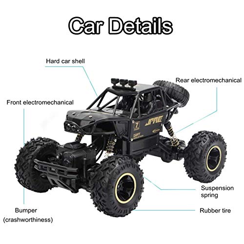Remote Control Cars Terrain RC Car 1:16 4WD RC Cars 28cm 2.4Ghz Wireless Control High Driving Speed Off-Road Climing Electric Remote Control Off Road Monster Truck Toys for Children (Black 2 Batter