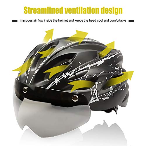 RENNICOCO Casco de Bicicleta, Casco de Ciclismo Estándar de Seguridad Ajustable Casco de Escalada de Bicicleta Casco de Bicicleta Casco de Ciclismo de Bicicleta con Gafas