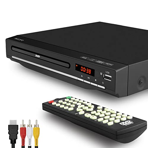 Reproductor de DVD KCR para TV, DVD / CD / MP3 / AVI con conector USB, salida HDMI y AV (cable HDMI y AV incluido), control remoto, para todas las regiones