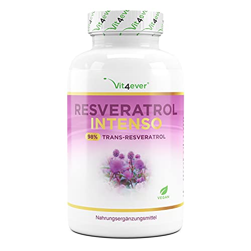 Resveratrol con 500 mg por cápsula - Premium: 98% Trans-Resveratrol de extracto de raíz de nudosa japonesa - 60 cápsulas - Altamente dosificado - Vegano