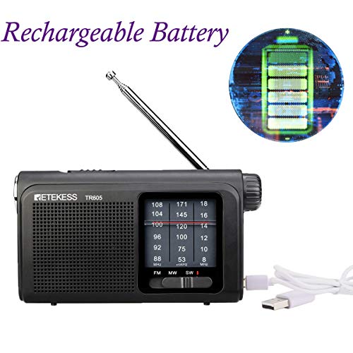 Retekess TR605 Radio Portátil, Radio Analógica AM SW FM, Batería Recargable 1200 mAh, con Linterna de Emergencia, Dial de Pantalla Grande, Perilla de Sintonización Cilíndrica, para Personas Mayores