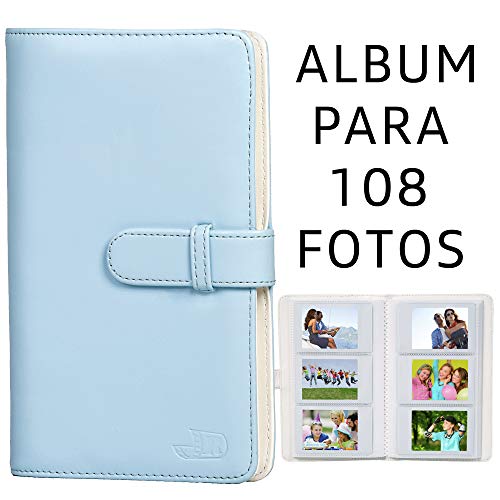 Revefilms, Funda y Accesorios compatibles con instax Mini 11 Azul. Incluye, Funda y Correa a Juego, Album para 108 Fotos, Pinzas led, Pegatinas para Decorar, Marcos de Colores para Mesa y Colgar.