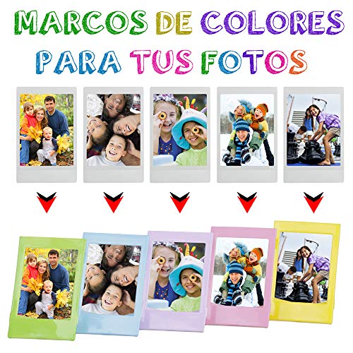 Revefilms, Funda y Accesorios compatibles con instax Mini 11 Azul. Incluye, Funda y Correa a Juego, Album para 108 Fotos, Pinzas led, Pegatinas para Decorar, Marcos de Colores para Mesa y Colgar.