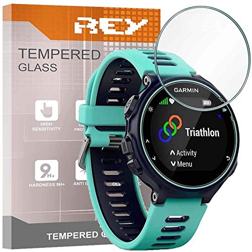 REY 3X Protector de Pantalla para Garmin Forerunner 735XT, Cristal Vidrio Templado Premium