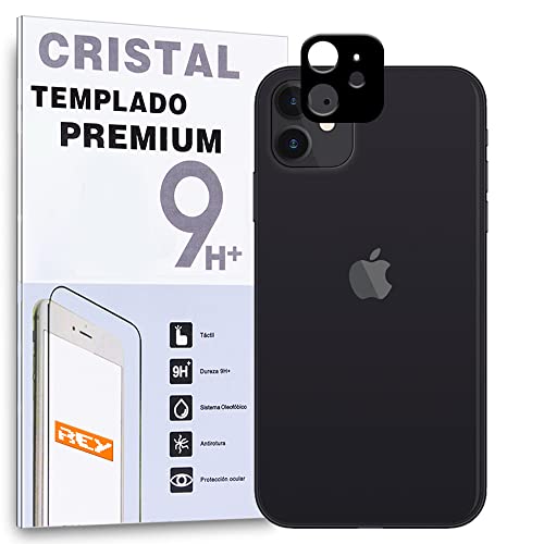 REY Protector de Pantalla Curvo Cámara Trasera para iPhone 12 (6,1"), Negro, Cristal Vidrio Templado Premium, 3D / 4D / 5D, Anti Roturas