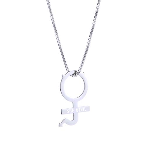 RG-FA Pendientes de acero inoxidable con símbolo femenino gótico Streetwear colgante collar para mujer, una cadena de perlas cuadrada