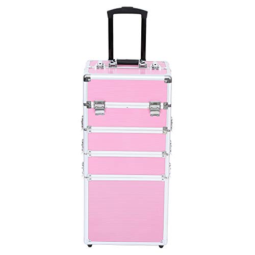 Ridgeyard 5 en 1 universal beauty case trolley Maletín para maquillaje Estuche de maquillaje Neceser de viaje-Pink(Rosa)