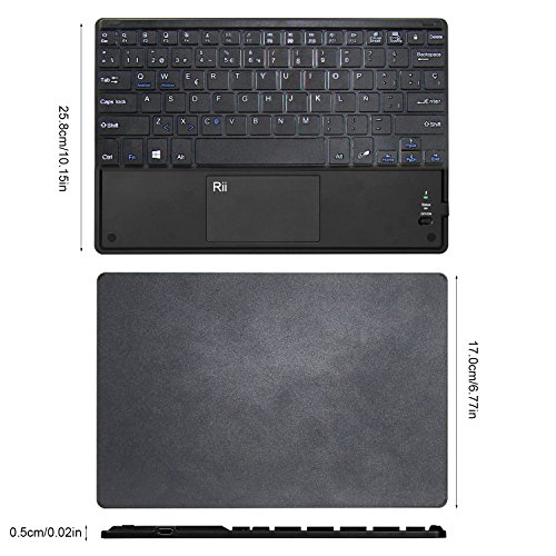 Rii BT11 Ultra-delgado teclado bluetooth con una función de multi-touchpad y batería recargable,color negro - QWERTY Español