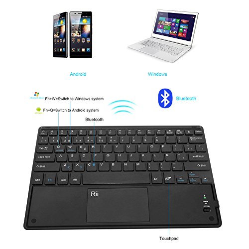 Rii BT11 Ultra-delgado teclado bluetooth con una función de multi-touchpad y batería recargable,color negro - QWERTY Español