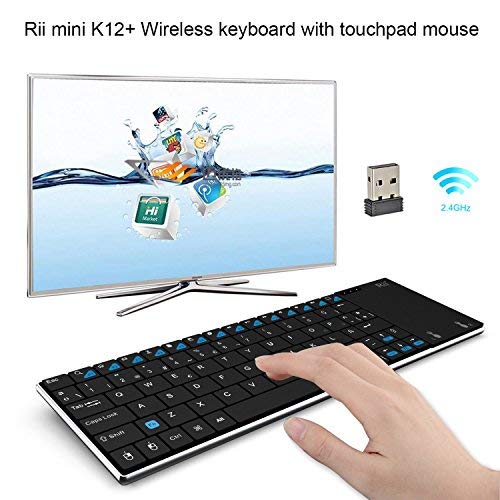 Rii K12+ Mini Teclado compacto con touchpad multitoque integrado (WiFi 2.4 GHz, USB incorporado, cubierta de Acero Inoxidable ultra-resistente) Color Negro - QWERTY Español