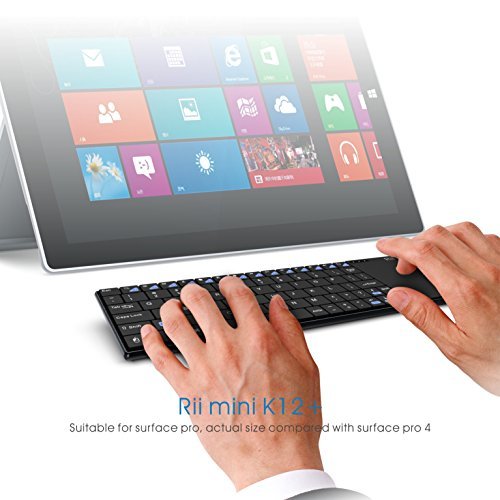 Rii K12+ Mini Teclado compacto con touchpad multitoque integrado (WiFi 2.4 GHz, USB incorporado, cubierta de Acero Inoxidable ultra-resistente) Color Negro - QWERTY Español