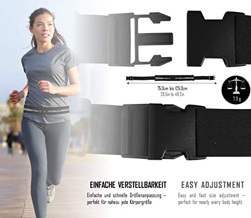 Riñonera Deportiva Running Belt | Cinturón de Fitness con Cremallera Impermeable 2 Compartimentos, teléfono, móvil, iPhone, Dinero & Llave: Unidad Funda para Correr, Deportes Gimnasio Mujer Hombre