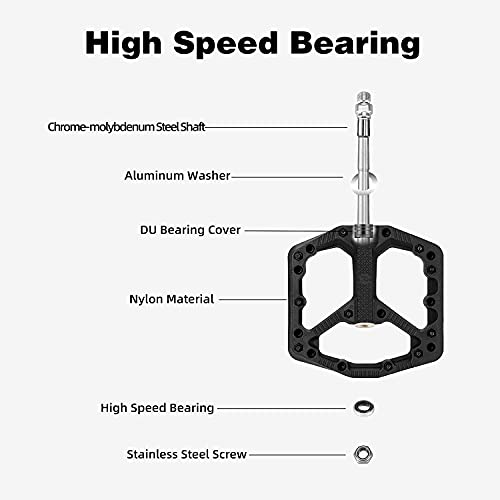 ROCKBROS Pedales de Bicicleta de Nylon, Gran Plataforma Antideslizante, para MTB Bicicleta Carretera BMX, 9/16 Pulgadas