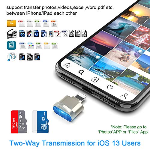 Rocketek - Lector de tarjetas TF para iPhone y iPad, adaptador de tarjetas Micro SD Lightning MS, compatible con iPhone X, 8 Plus, 8, 7 Plus, 7, 6S Plus, 6S, iPad Mini y Air