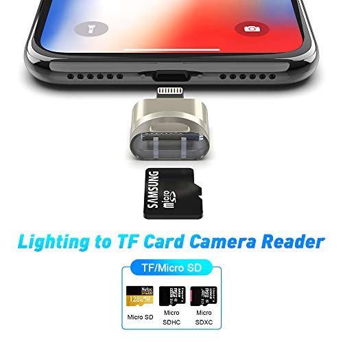 Rocketek - Lector de tarjetas TF para iPhone y iPad, adaptador de tarjetas Micro SD Lightning MS, compatible con iPhone X, 8 Plus, 8, 7 Plus, 7, 6S Plus, 6S, iPad Mini y Air