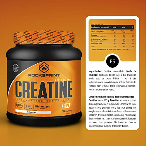 ROCKSPRINT | CREATINA MONOHIDRATO | Creatine | Más Fuerza y Resistencia | 500g sabor natural