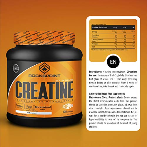 ROCKSPRINT | CREATINA MONOHIDRATO | Creatine | Más Fuerza y Resistencia | 500g sabor natural