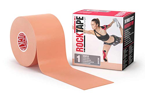 RockTape RX Kinesiology Tape Atletas, Adhesivo Suave + Piel Sensible, Ideal para Rehabilitación y Entrenamiento de Postura, 5 cm x 5 m, Sin Cortar Beige Biege