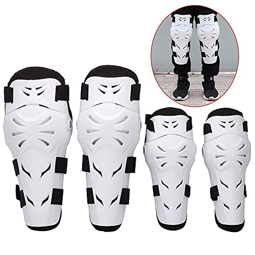 Rodilleras Moto Coderas para Hombre - 4 Piezas Motocross Rodilleras de protección Coderas Motocicleta Equipo de Protecciones para Moto K.T.M BMW, Enduro, Carreras, Ciclismo(Blanco)