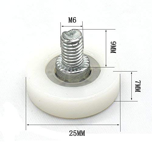 Rodillo de plástico con tornillo, cojinete de rueda para impresoras, cajas registradoras, cajones de frigorífico, rodillos de goma y pequeños rodamientos, 6 x 25 x 7 mm