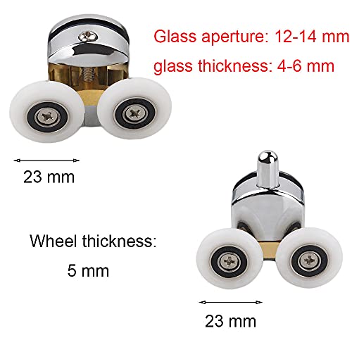 Rodillos para Puertas de Ducha, Ruedas Individuales Superiores e Inferiores, se Adapta a Vidrio de 4 a 6 mm, 23 mm de Diámetro (2 Rodillos Superiores y 2 Rodillos Inferiores)