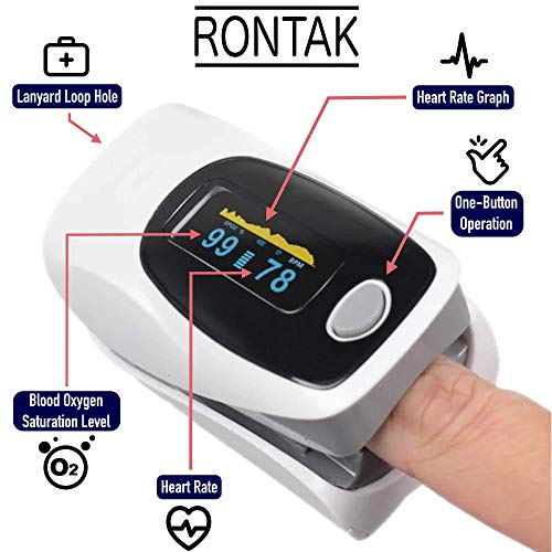 Rontak - Oxímetro de Pulso Digital | Pulsioxímetro de Dedo Profesional | Monitor de Saturación de Oxígeno en Sangre | Frecuencia de Pulso | Medición de SpO2 | Lectura Instantánea con Pantalla OLED