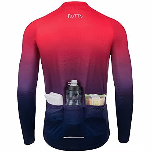 ROTTO Maillot Ciclismo Hombre Camiseta Ciclismo Manga Larga con Bolsillo Serie de degradados