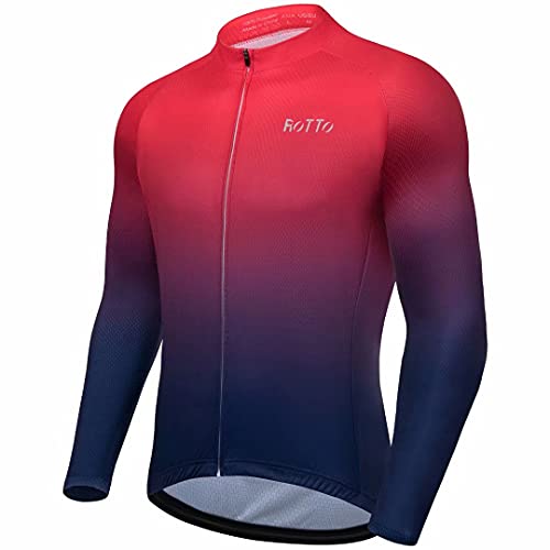 ROTTO Maillot Ciclismo Hombre Camiseta Ciclismo Manga Larga con Bolsillo Serie de degradados