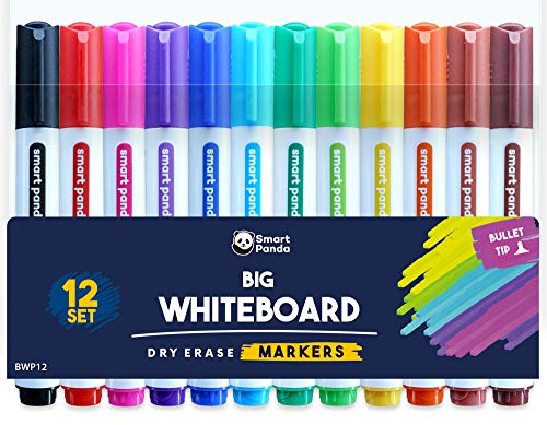 Rotuladores para Pizarra Blanca de SmartPanda – Punta de Bala – Borrado Seco, Ideal para el Hogar, Escuela u Oficina – Juego de 12 Colores Variados