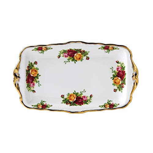 Royal Albert IOLCOR00070 Old Country Roses-Bandeja para sándwiches (30 x 17,5 cm), Color Blanco, Porcelana, Multicolor, 17.1 x 29.8 x 2.5 cm