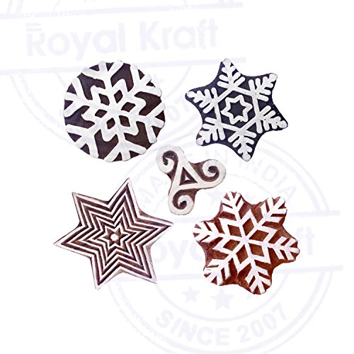 Royal Kraft Atractivo Forma Estrella y Copo Nieve Madera Sellos para Imprenta (Set de 5)