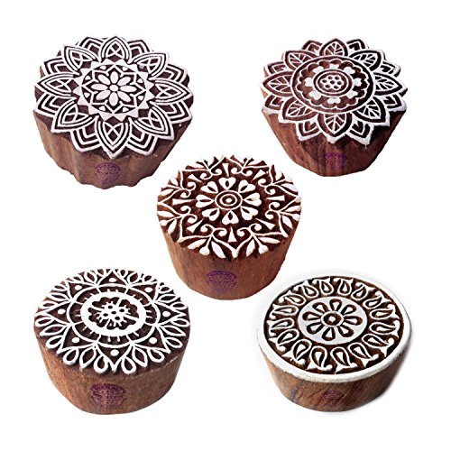 Royal Kraft Hecho Mano Diseños Floral y Mandala Madera Bloque Sellos (Set de 5)