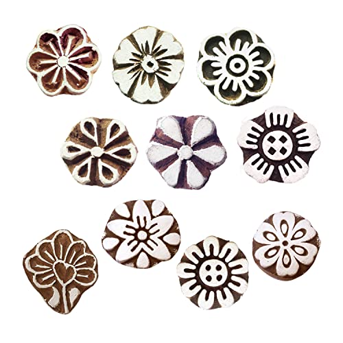 Royal Kraft Henna Madera Impresión Popular Pequeno Redondo Floral Patrón Bloque Sellos (Set de 10)