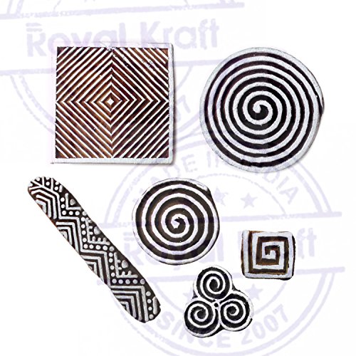 Royal Kraft Indio Patrón Espiral y Dedo Madera Sellos para Impresión (Set de 6)