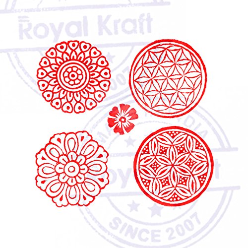 Royal Kraft Oriental Patrón Redondo y Flor Madera Sellos Bloques (Set de 5)