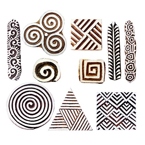 Royal Kraft Sellos de madera para impresión de bloques en borde de sarie, textil, arcilla, cerámica, tatuaje (juego de 10) MXtag0013