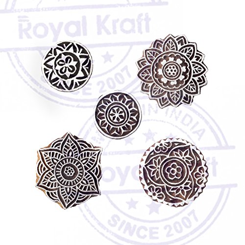 Royal Kraft Tallado Mano Forma Mandala y Redondo Madera Sellos para Imprenta (Set de 5)