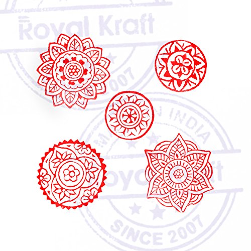Royal Kraft Tallado Mano Forma Mandala y Redondo Madera Sellos para Imprenta (Set de 5)