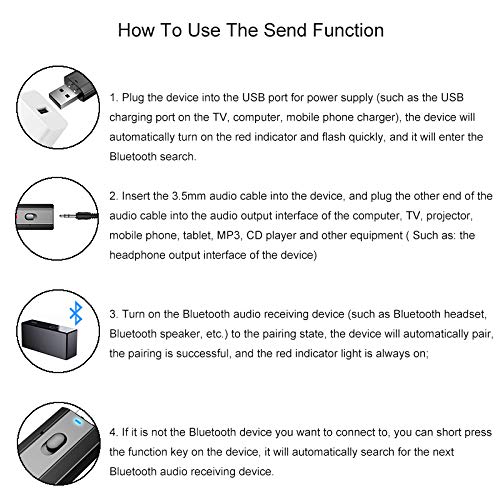 Rpanle Adaptador Bluetooth 5.0, Mini Receptor Bluetooth y Transmisor Bluetooth 5.0 2 en 1 Adaptador de Dongle Bluetooth con Audio Inalámbrico 3.5MM Cable para PC/TV/Altavoces/Auriculares/Radio