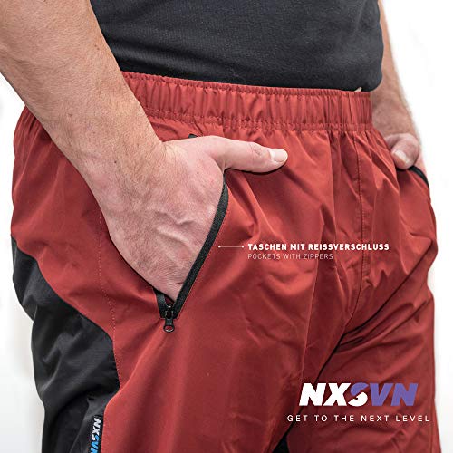 Rubberneck NXSVN Pantalones de Lluvia - Alta Visibilidad con Cinta Reflectante 3M, Transpirable, Reforzado (Rojo Talla L)