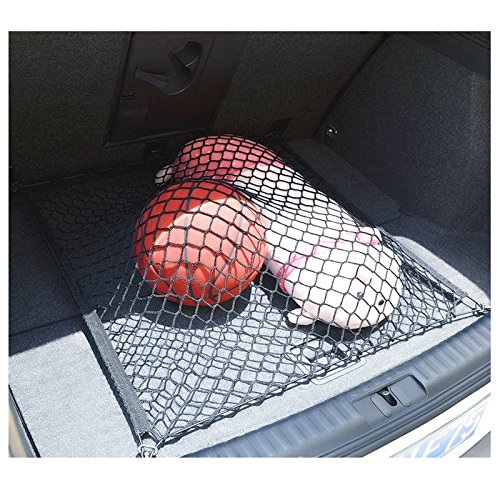 Ruesious Red de Troncos SUV elásticos Ajustables y Resistentes - Red de Carga Universal Extensible con Ganchos | Organizador, Almacenamiento, Malla, Nylon, Bungee | para el Coche, SUV, Van -Negro