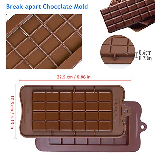 RuiChy 2 Piezas Break-Apart Moldes de Chocolate, Molde de Silicona por Chispas de Chocolate, Mini Molde para Gofres Antiadherente Delgada Barrita Proteica y Energética Hornear Molde de Caramelo