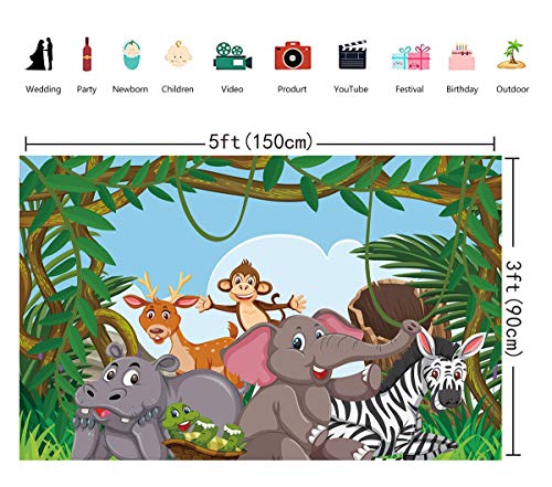 RUINI Jungle Wildfield Zoo Telón de fondo Dibujos animados Animal Amigos Mono Elefante Telones de fondo Baby Shower Niños Fiesta de cumpleaños Pastel Tbale Decoración