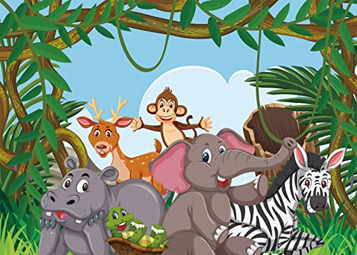 RUINI Jungle Wildfield Zoo Telón de fondo Dibujos animados Animal Amigos Mono Elefante Telones de fondo Baby Shower Niños Fiesta de cumpleaños Pastel Tbale Decoración