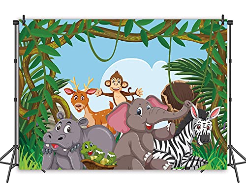 RUINI Jungle Wildfield Zoo Telón de fondo Dibujos animados Animal Amigos Mono Elefante Telones de fondo Baby Shower Niños Fiesta de cumpleaños Pastel Tbale Decoración