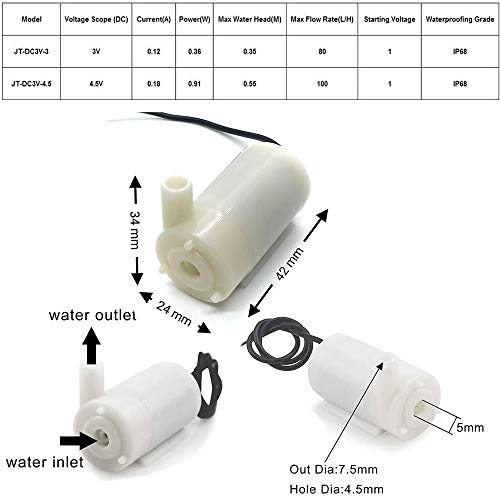 RUNCCI-YUN 3pcs Micro Bomba Sumergible de Agua,Micro Sin Cepillo de la Bomba de Agua,Mini Bomba de Agua DC 3V-5V+ 3M Tubería de Agua de PVC paraTanque de Peces Fuente Acuario Jardín Flor Planta