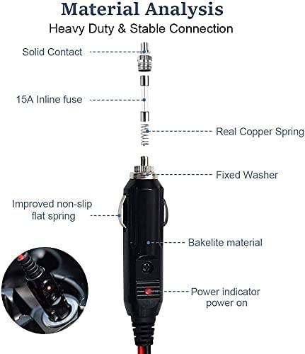 RUNCCI-YUN - Mechero Conector 12v Macho a SAE para mechero de Coche, 10 A, 16 AWG, con Cables de conexión SAE,SAE Conectores de batería con luz LED, 1,5 m