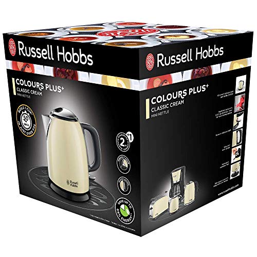 Russell Hobbs Hervidor de Agua Eléctrico Colours Plus - 2400 W, 1 litro, Acero Inoxidable, Hervidor Pequeño, Filtro Extraíble, Crema - 24994-70